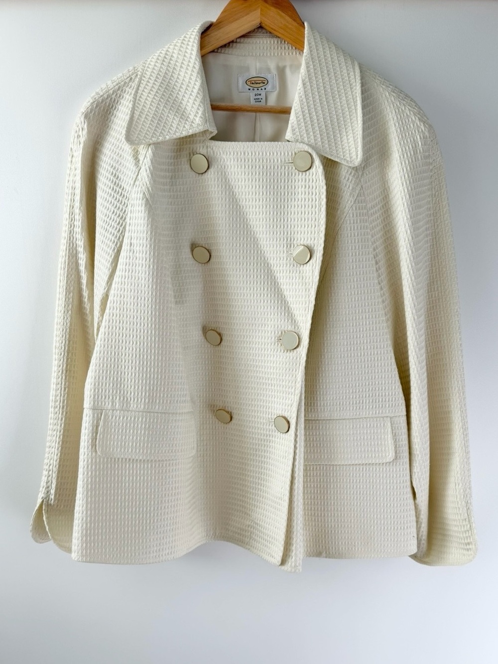 TALBOTS | Vintage Cream Waffle Double Breasted Blazer Jacket Plus Size 20W - Picture 2 of 7